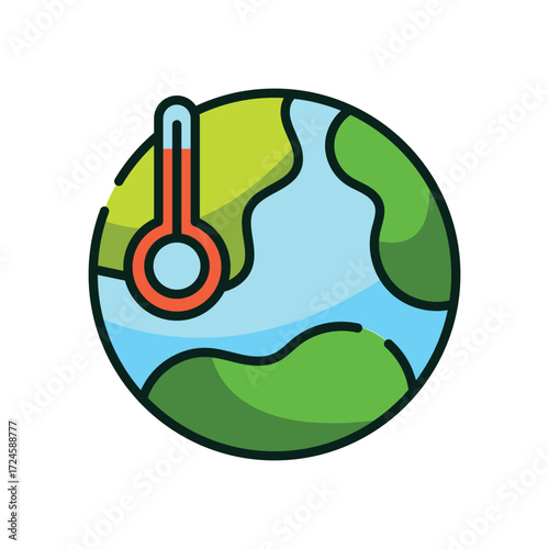 Illustration of planet Earth with a thermometer showing high temperature