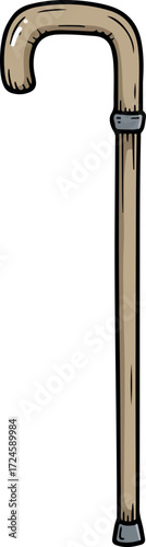 Elegant walking cane with curved handle for support and mobility.
