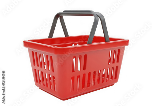3d icon of red shopping basket isolated on transparent background