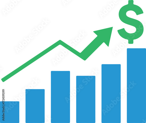 Financial growth chart with upward trend and dollar symbol representing success.