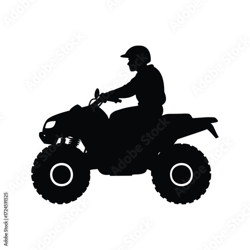 Silhouette of a person riding an All Terrain Vehicle in black, offroad atv riding silhouette vector illustration