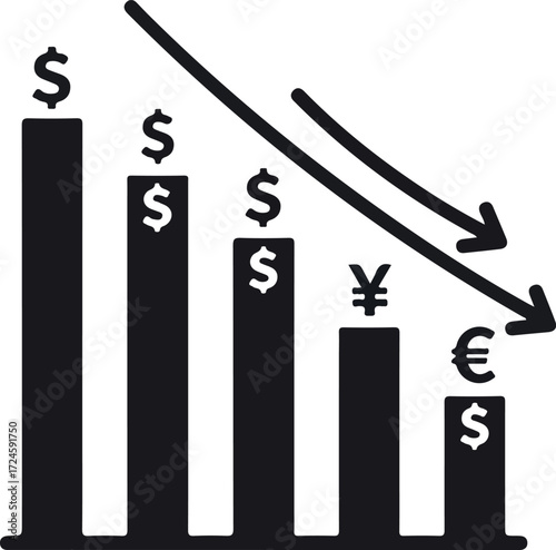 Financial market decline showing currency value depreciation and economic downturn.