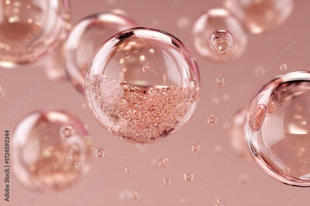 Fototapeta premium Rose gold bubbles in liquid