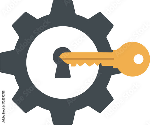 Gear and Key Combination Illustrating Security and Access Concepts.