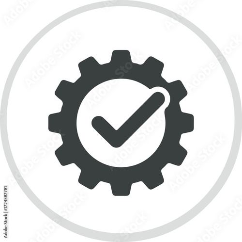 Gear with Checkmark Symbolizing Completion and Success in Process.