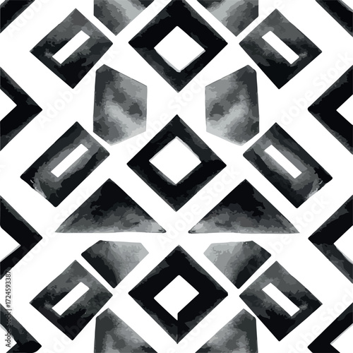 Geometric black and white pattern with diamond shapes and rectangles.