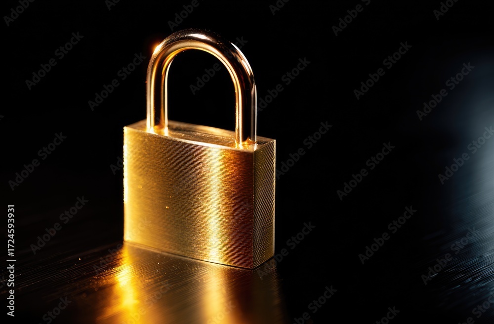 Fototapeta premium Gold padlock on dark surface (1)