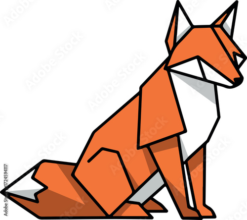 Geometric fox illustration showcasing origami style and vibrant orange color.