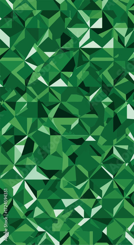 Geometric green abstract pattern with repeating shapes and vibrant colors.