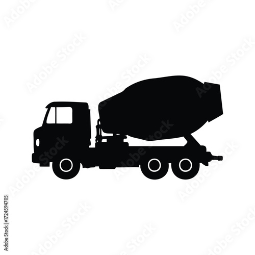 Silhouette of a concrete mixing truck designed for construction purposes on site, concrete mixer truck silhouette vector illustration