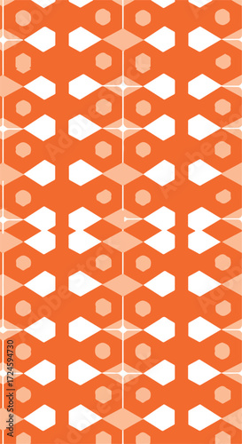 Geometric orange pattern with repeating shapes and a symmetrical design.