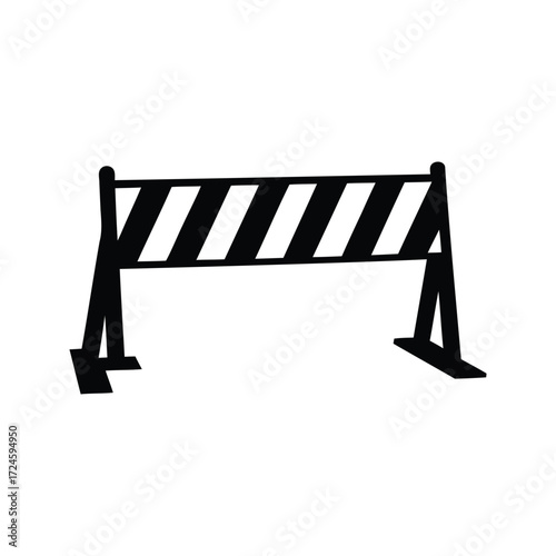 A simple black silhouette of a road construction barrier isolated on white, construction site fence silhouette vector illustration