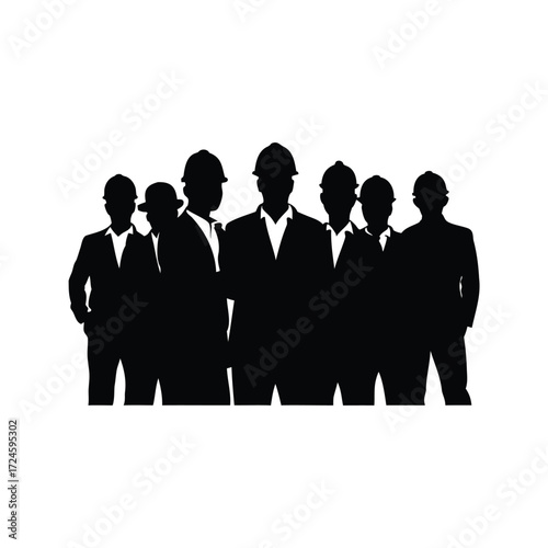Silhouette of diverse construction team showcasing strength and unity in partnership, construction worker team silhouette vector illustration