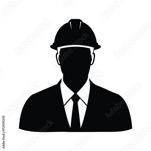 Silhouette of an engineer or foreman in a hard hat and suit, construction worker wearing hard hat silhouette vector illustration