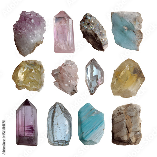 Colorful Crystal Gemstones Collection Raw Minerals and Healing Stones