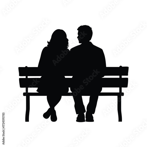 Silhouette of a couple sitting on a park bench in contemplation, couple sitting on bench together silhouette vector illustration