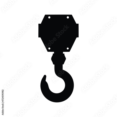 Silhouette of a heavy duty crane hook for lifting heavy materials, crane hook silhouette vector illustration