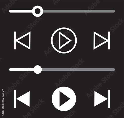 Music or video play bar icon Audio player for songs or podcast playlist. Play or pause button. Music or video play bar icon.  player for songs or podcast playlist. Play or pause button. Music or video
