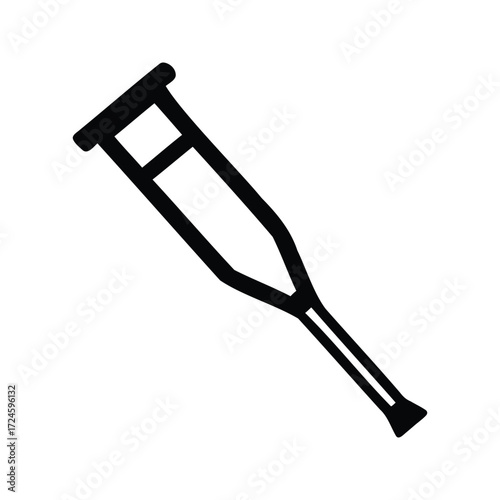Single black and white drawing of a forearm crutch aid for mobility, crutch silhouette vector illustration