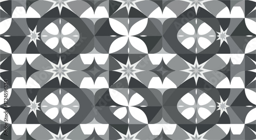 Geometric pattern of repeating shapes in grayscale shades.