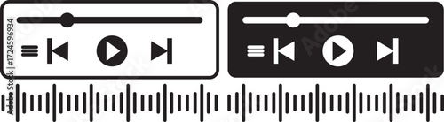 Music or video play bar icon Audio player for songs or podcast playlist. Play or pause button. Music or video play bar icon.  player for songs or podcast playlist. Play or pause button. Music or video