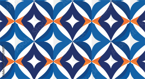 Geometric pattern with diamond shapes and vibrant colors creates visual interest.