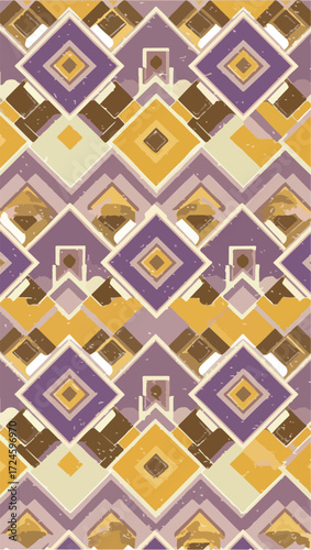 Geometric pattern with diamond shapes and vibrant colors creating a visual rhythm.
