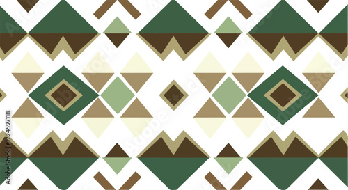 Geometric pattern with green and brown diamond shapes on white background.