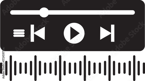Music or video play bar icon Audio player for songs or podcast playlist. Play or pause button. Music or video play bar icon.  player for songs or podcast playlist. Play or pause button. Music or video