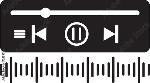 Music or video play bar icon Audio player for songs or podcast playlist. Play or pause button. Music or video play bar icon.  player for songs or podcast playlist. Play or pause button. Music or video