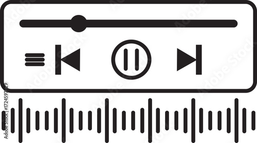 Music or video play bar icon Audio player for songs or podcast playlist. Play or pause button. Music or video play bar icon.  player for songs or podcast playlist. Play or pause button. Music or video