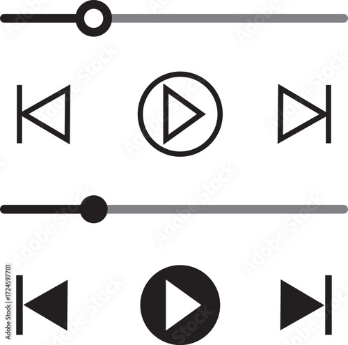 Music or video play bar icon Audio player for songs or podcast playlist. Play or pause button. Music or video play bar icon.  player for songs or podcast playlist. Play or pause button. Music or video