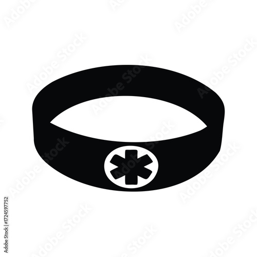 Medical alert bracelet with Star of Life emblem in black silhouette, medical alert bracelet silhouette vector illustration