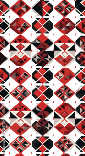 Geometric pattern with red black and white diamond shapes repeating.