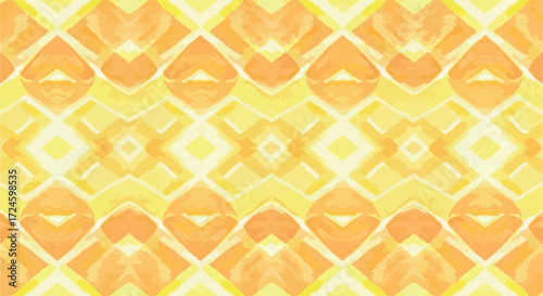 Geometric pattern with repeating shapes and vibrant colors creating a symmetrical design.