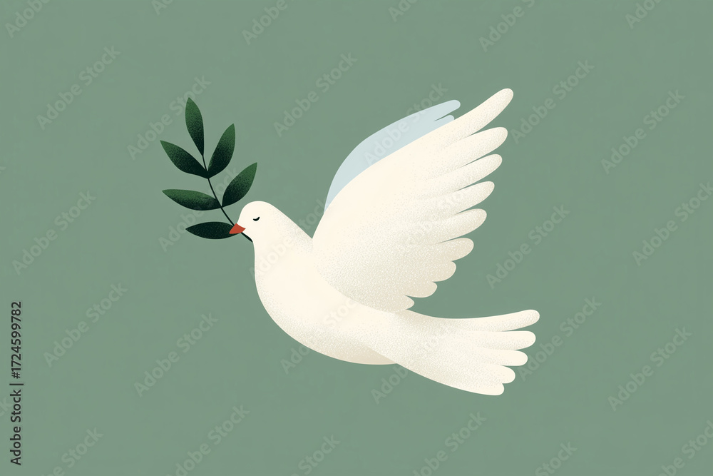 Obraz premium white dove with small olive branch represent peace