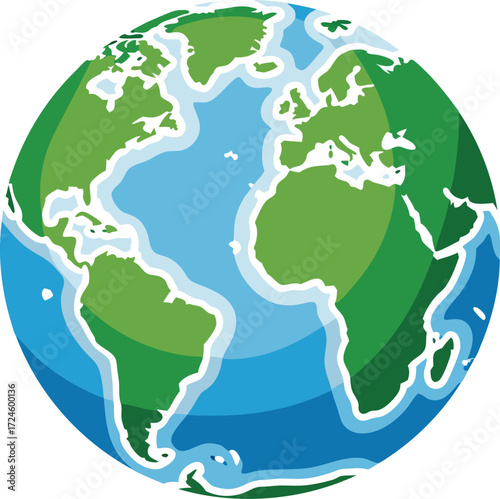 Stylized illustration of the planet Earth showing continents and oceans, ideal for ecological, educational, environmental, and global themed projects