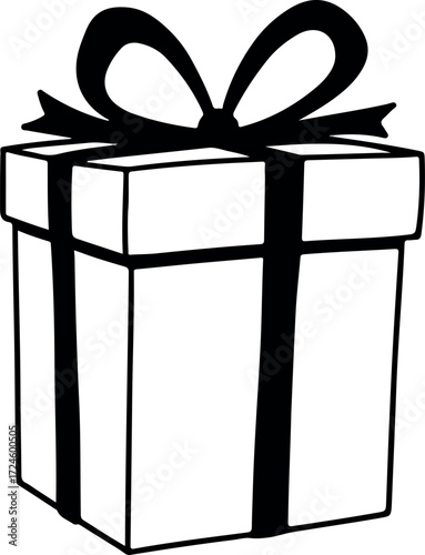 Gift box with a black ribbon and bow ready for celebration.