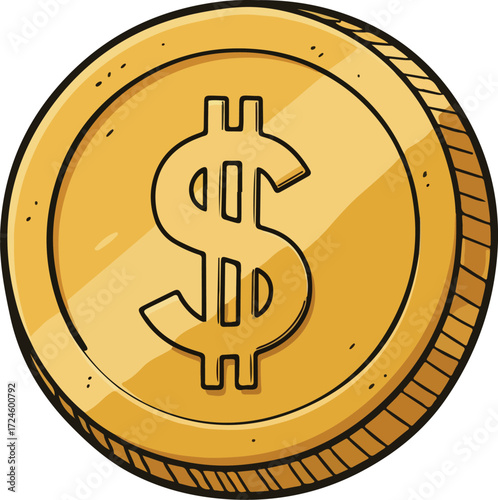 Golden coin with dollar sign representing wealth and financial success.