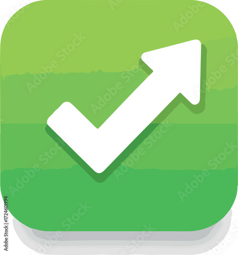 Green app icon with white arrow indicating growth and success.