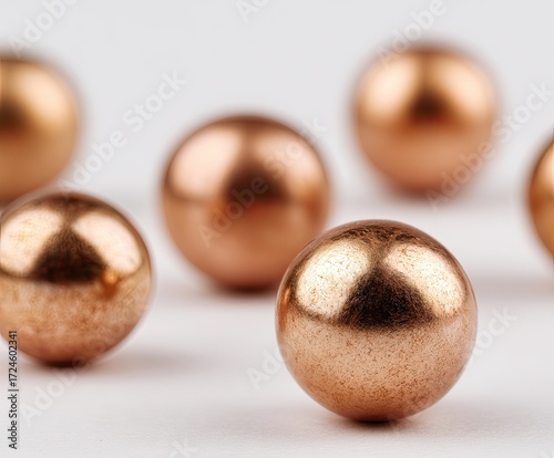 Close-up of several small, round, copper-colored projectiles