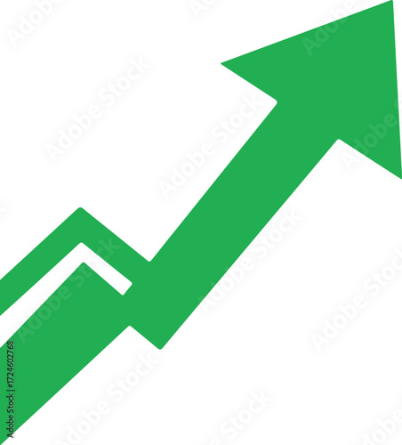 Green upward arrow indicating growth and progress in business and finance.