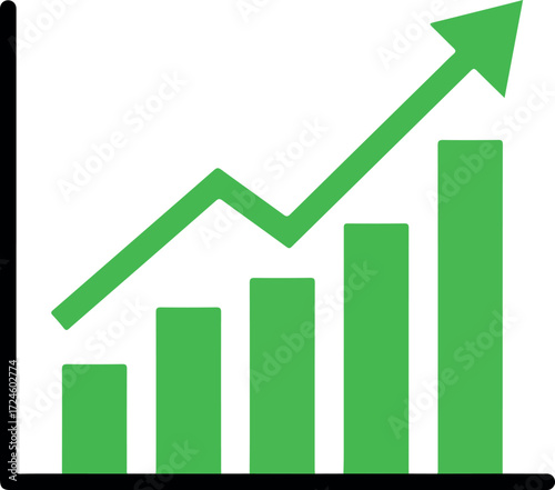 Green upward trend graph showing business growth and financial success.