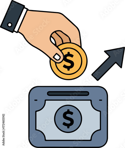 Hand depositing coin into piggy bank representing savings and investment 2.