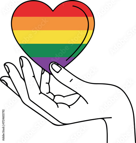 Hand holding a rainbow heart representing love and acceptance for all.