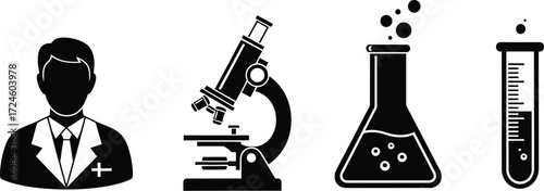 Science and Labor Day icons celebrate innovation and work achievements
