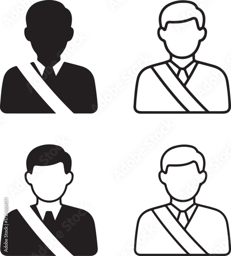 Mayor icon set, mayor black silhouette, mayor vector illustration, mayor outline, mayor filled black, mayor minimal design, mayor thin stroke professional icons