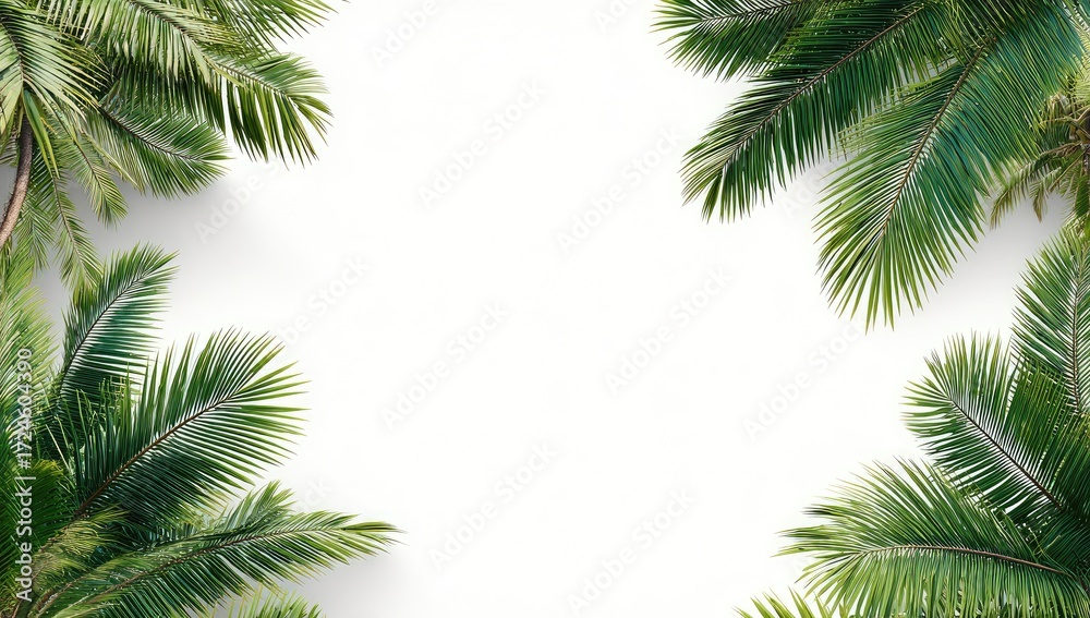 Fototapeta premium Palm fronds frame a bright white background