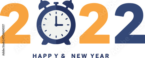 Happy New Year 2022 Clock Celebration Festive Design.