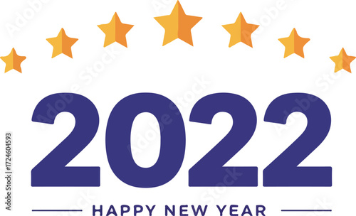 Happy New Year 2022 with golden stars celebration design.